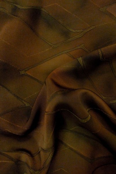 Photo12: P0124C Vintage Japanese kimono Dark Brown HAORI short jacket for women / Silk. Abstract pattern (Grade A) (12)