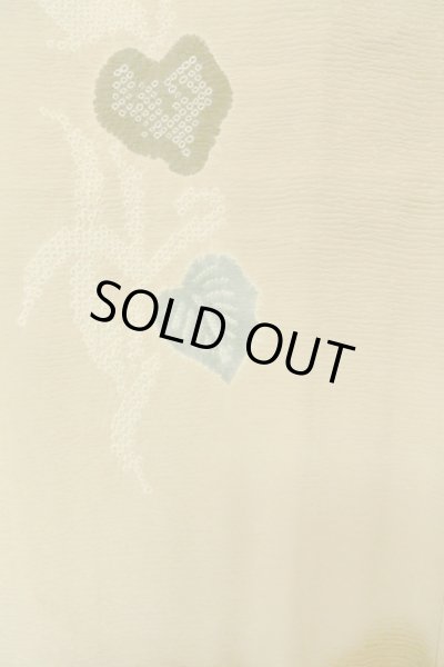 Photo5: P0124D Vintage Japanese kimono Pale Beige HAORI short jacket for women / Silk. Leaf (Grade C) (5)