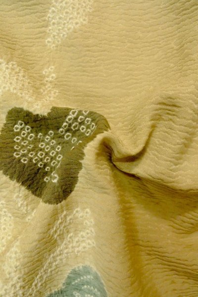 Photo11: P0124D Vintage Japanese kimono Pale Beige HAORI short jacket for women / Silk. Leaf (Grade C) (11)