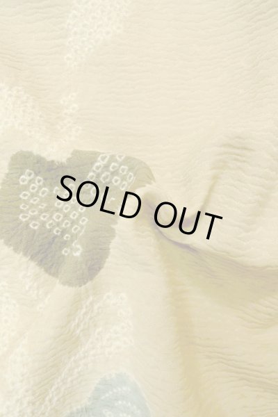 Photo11: P0124D Vintage Japanese kimono Pale Beige HAORI short jacket for women / Silk. Leaf (Grade C) (11)