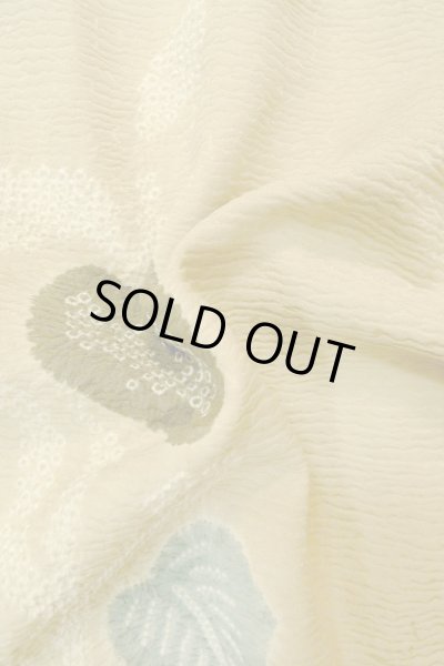 Photo12: P0124D Vintage Japanese kimono Pale Beige HAORI short jacket for women / Silk. Leaf (Grade C) (12)