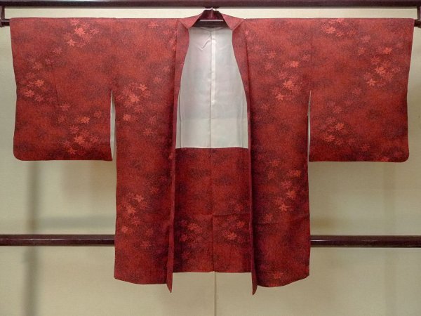 Photo1: P0124E Vintage Japanese kimono Dark Red HAORI short jacket for women / Silk. Flower (Grade A) (1)
