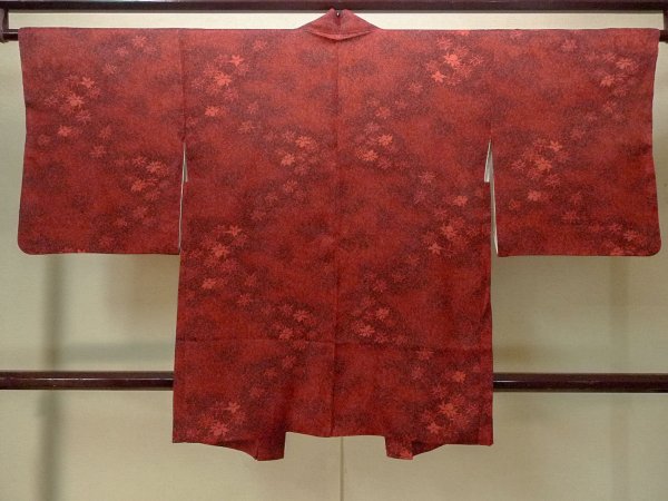 Photo2: P0124E Vintage Japanese kimono Dark Red HAORI short jacket for women / Silk. Flower (Grade A) (2)