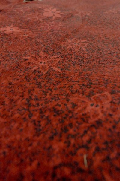 Photo10: P0124E Vintage Japanese kimono Dark Red HAORI short jacket for women / Silk. Flower (Grade A) (10)