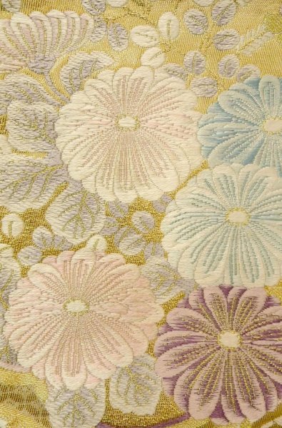 Photo8: P0206A Vintage Japanese Kimono  Shiny Gold  FUKURO OBI sash Peony Silk. (Grade B) (8)