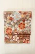 Photo2: P0206B Vintage Japanese Kimono Shiny Grayish Multi Color  FUKURO OBI sash SAKURA cherry blossom Silk. (Grade B) (2)