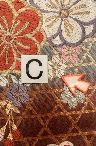 Photo14: P0206B Vintage Japanese Kimono Shiny Grayish Multi Color  FUKURO OBI sash SAKURA cherry blossom Silk. (Grade B) (14)