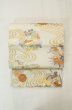 Photo2: P0206C Vintage Japanese Kimono   Off White  FUKURO OBI sash Flower circle Silk. (Grade B) (2)
