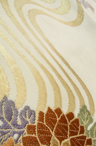 Photo9: P0206C Vintage Japanese Kimono   Off White  FUKURO OBI sash Flower circle Silk. (Grade B) (9)
