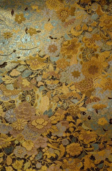 Photo3: Mint P0206D Vintage Japanese Kimono  Shiny Multi Color  FUKURO OBI sash SAKURA cherry blossom Silk. (Grade A) (3)