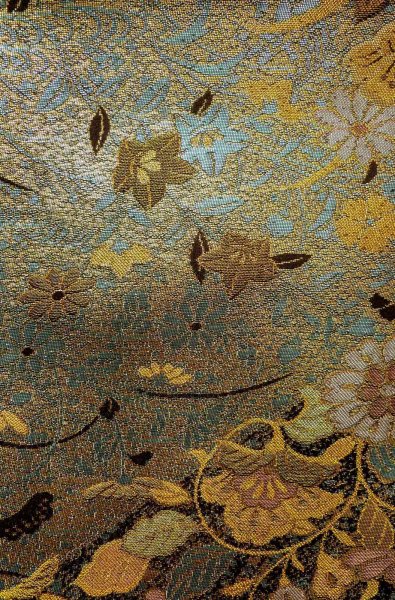 Photo5: Mint P0206D Vintage Japanese Kimono  Shiny Multi Color  FUKURO OBI sash SAKURA cherry blossom Silk. (Grade A) (5)