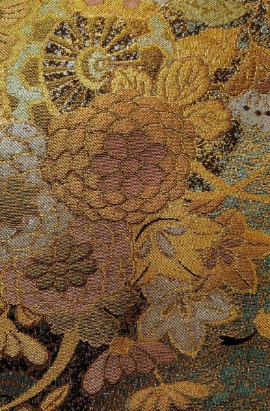 Photo6: Mint P0206D Vintage Japanese Kimono  Shiny Multi Color  FUKURO OBI sash SAKURA cherry blossom Silk. (Grade A) (6)