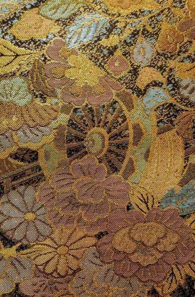 Photo7: Mint P0206D Vintage Japanese Kimono  Shiny Multi Color  FUKURO OBI sash SAKURA cherry blossom Silk. (Grade A) (7)