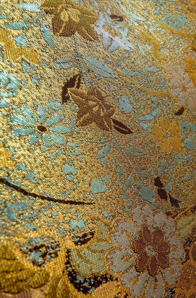 Photo8: Mint P0206D Vintage Japanese Kimono  Shiny Multi Color  FUKURO OBI sash SAKURA cherry blossom Silk. (Grade A) (8)