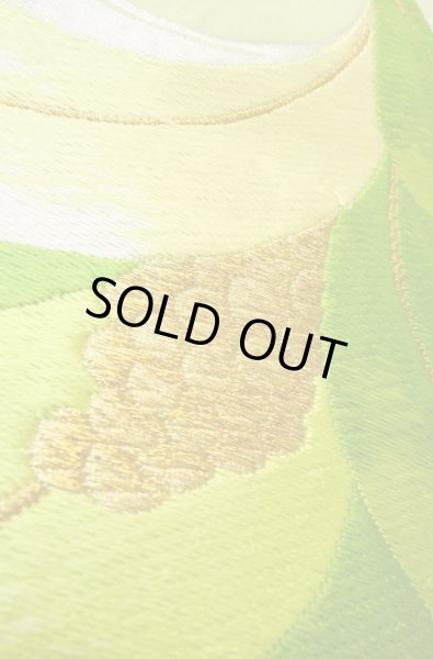 Photo9: P0206E Vintage Japanese Kimono  Pale Yellowish Green  FUKURO OBI sash Leaf Silk. (Grade B) (9)