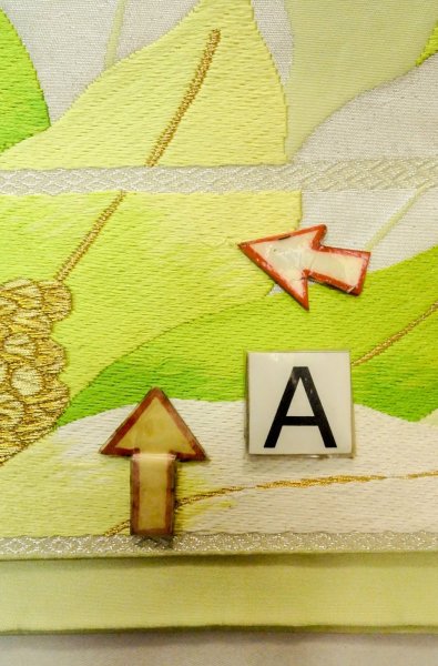 Photo12: P0206E Vintage Japanese Kimono  Pale Yellowish Green  FUKURO OBI sash Leaf Silk. (Grade B) (12)