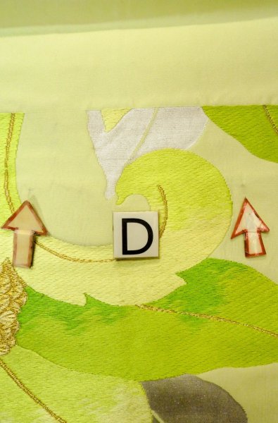 Photo15: P0206E Vintage Japanese Kimono  Pale Yellowish Green  FUKURO OBI sash Leaf Silk. (Grade B) (15)