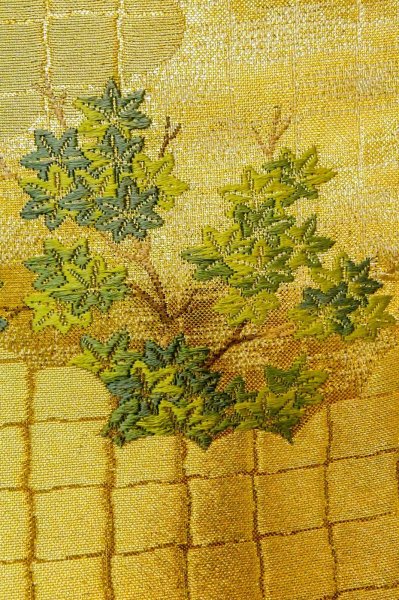 Photo6: Mint P0206F Vintage Japanese Kimono  Shiny Gold  FUKURO OBI sash Peony Silk. (Grade A) (6)