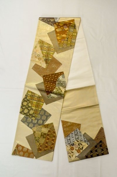 Photo1: Mint P0206G Vintage Japanese Kimono  Pale Multi Color  FUKURO OBI sash Peony Silk. (Grade A) (1)