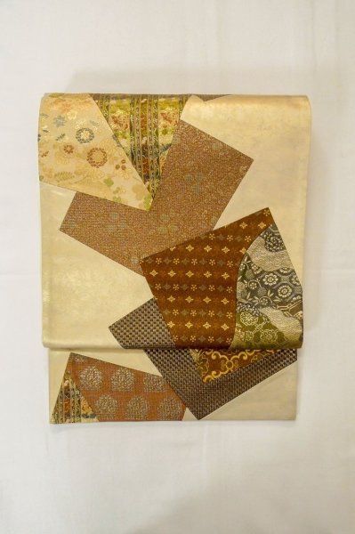 Photo2: Mint P0206G Vintage Japanese Kimono  Pale Multi Color  FUKURO OBI sash Peony Silk. (Grade A) (2)