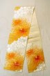 Photo1: P0206H Vintage Japanese Kimono  Shiny Off White  FUKURO OBI sash Chrysanthemum Silk. (Grade A) (1)