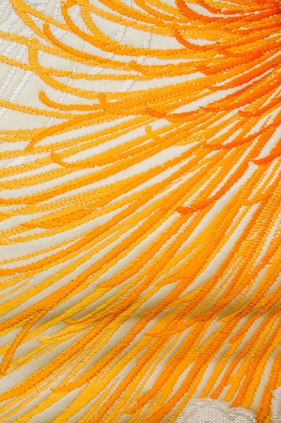 Photo6: P0206H Vintage Japanese Kimono  Shiny Off White  FUKURO OBI sash Chrysanthemum Silk. (Grade A) (6)