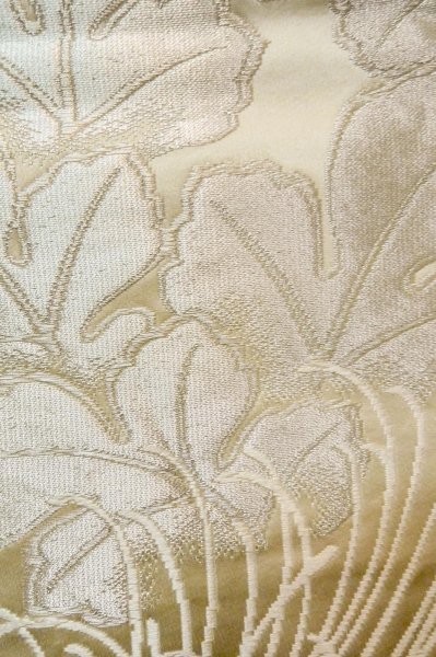 Photo7: P0206H Vintage Japanese Kimono  Shiny Off White  FUKURO OBI sash Chrysanthemum Silk. (Grade A) (7)