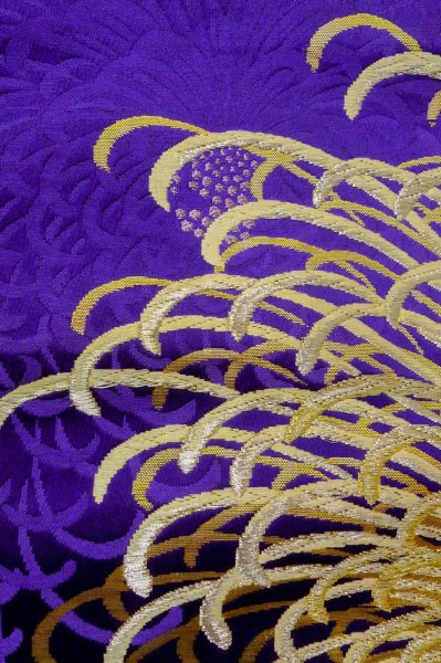 Photo6: P0206I Vintage Japanese Kimono  Vivid Purple  FUKURO OBI sash Chrysanthemum Silk. (Grade B) (6)