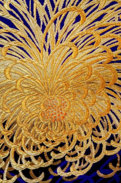 Photo7: P0206I Vintage Japanese Kimono  Vivid Purple  FUKURO OBI sash Chrysanthemum Silk. (Grade B) (7)