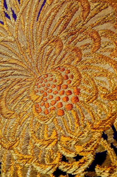 Photo9: P0206I Vintage Japanese Kimono  Vivid Purple  FUKURO OBI sash Chrysanthemum Silk. (Grade B) (9)