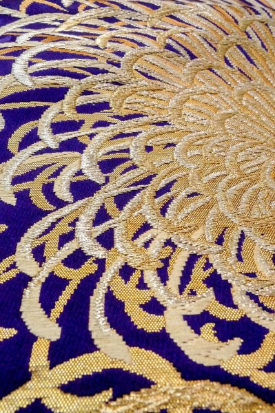 Photo10: P0206I Vintage Japanese Kimono  Vivid Purple  FUKURO OBI sash Chrysanthemum Silk. (Grade B) (10)