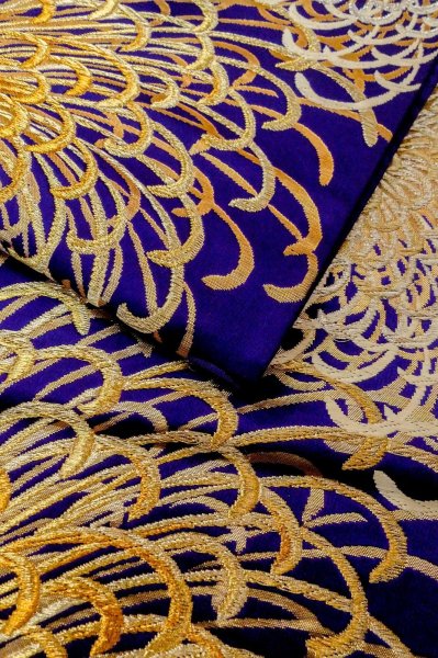 Photo11: P0206I Vintage Japanese Kimono  Vivid Purple  FUKURO OBI sash Chrysanthemum Silk. (Grade B) (11)