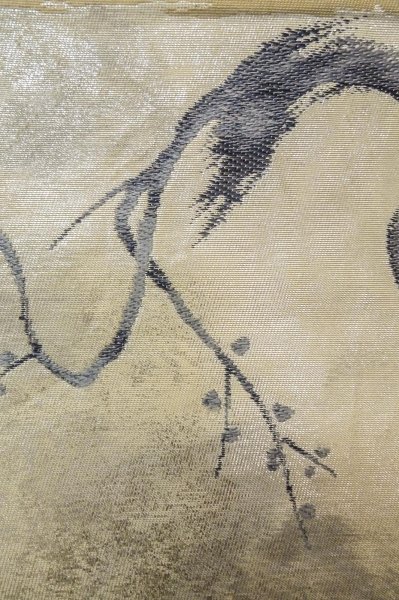 Photo7: P0206J Vintage Japanese Kimono  Light Off White  FUKURO OBI sash UME plum bloom Silk. (Grade B) (7)