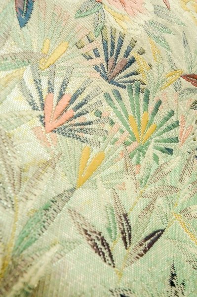 Photo9: P0206K Vintage Japanese Kimono  Shiny Off White  FUKURO OBI sash Flower Silk. (Grade A) (9)