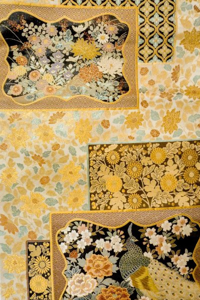 Photo4: P0206L Vintage Japanese Kimono   White  FUKURO OBI sash SAKURA cherry blossom Silk. (Grade A) (4)