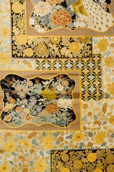 Photo5: P0206L Vintage Japanese Kimono   White  FUKURO OBI sash SAKURA cherry blossom Silk. (Grade A) (5)