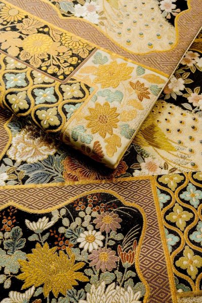 Photo12: P0206L Vintage Japanese Kimono   White  FUKURO OBI sash SAKURA cherry blossom Silk. (Grade A) (12)