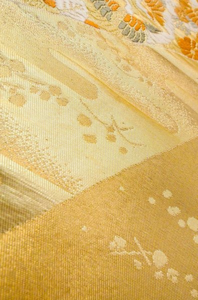 Photo8: P0206N Vintage Japanese Kimono  Shiny Gold  FUKURO OBI sash Peony Silk. (Grade B) (8)