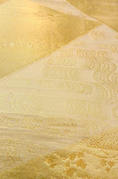 Photo9: P0206N Vintage Japanese Kimono  Shiny Gold  FUKURO OBI sash Peony Silk. (Grade B) (9)