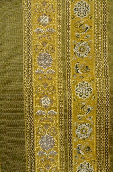 Photo3: Mint P0206O Vintage Japanese Kimono  Dark Olive  FUKURO OBI sash Phoenix Silk. (Grade A) (3)