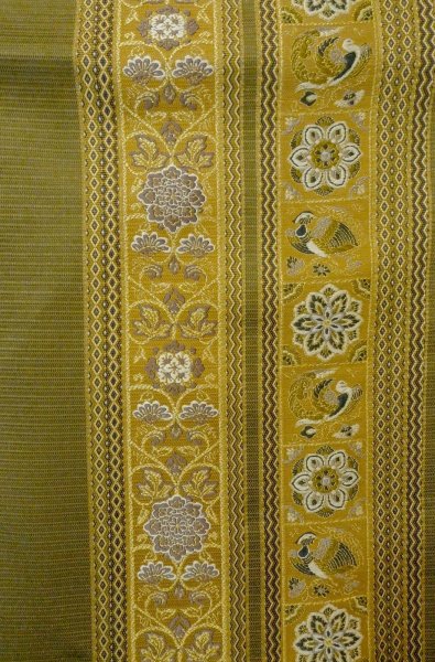 Photo4: Mint P0206O Vintage Japanese Kimono  Dark Olive  FUKURO OBI sash Phoenix Silk. (Grade A) (4)