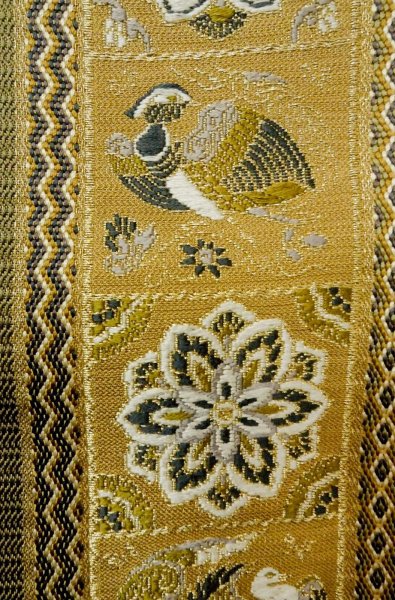 Photo6: Mint P0206O Vintage Japanese Kimono  Dark Olive  FUKURO OBI sash Phoenix Silk. (Grade A) (6)