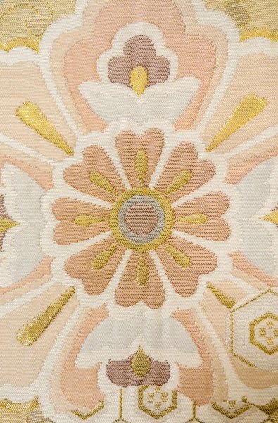 Photo6: P0206P Vintage Japanese Kimono  Light Gold  FUKURO OBI sash Flower Silk. (Grade B) (6)