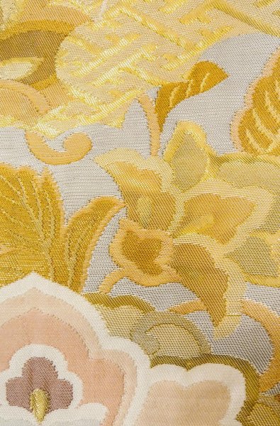 Photo7: P0206P Vintage Japanese Kimono  Light Gold  FUKURO OBI sash Flower Silk. (Grade B) (7)