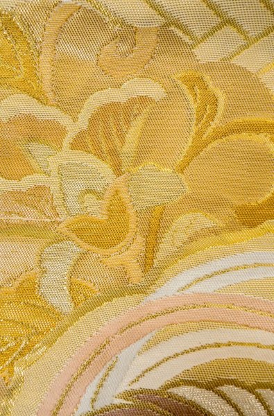Photo8: P0206P Vintage Japanese Kimono  Light Gold  FUKURO OBI sash Flower Silk. (Grade B) (8)