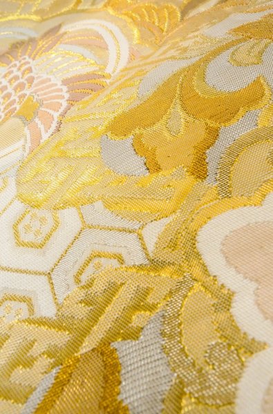 Photo12: P0206P Vintage Japanese Kimono  Light Gold  FUKURO OBI sash Flower Silk. (Grade B) (12)