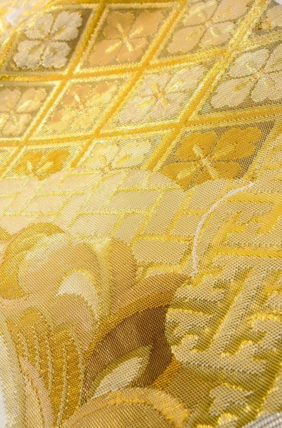 Photo13: P0206P Vintage Japanese Kimono  Light Gold  FUKURO OBI sash Flower Silk. (Grade B) (13)