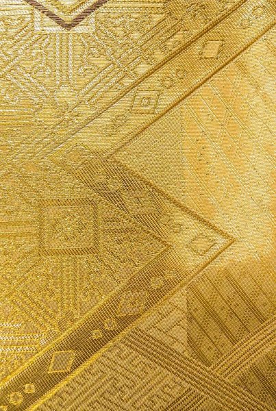 Photo7: P0206Q Vintage Japanese Kimono  Shiny Gold  FUKURO OBI sash Chrysanthemum Silk. (Grade B) (7)