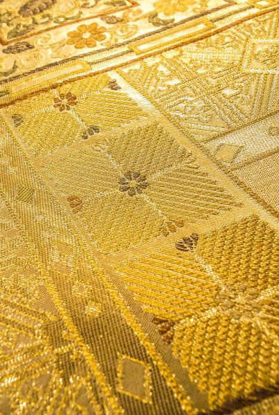Photo8: P0206Q Vintage Japanese Kimono  Shiny Gold  FUKURO OBI sash Chrysanthemum Silk. (Grade B) (8)