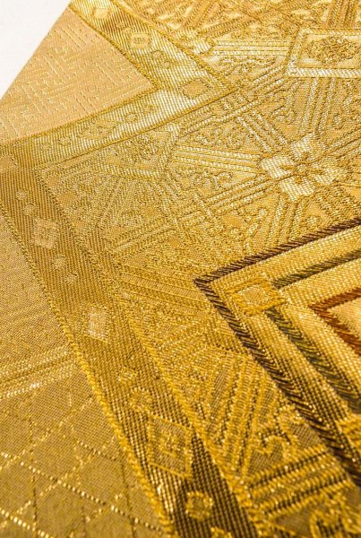 Photo10: P0206Q Vintage Japanese Kimono  Shiny Gold  FUKURO OBI sash Chrysanthemum Silk. (Grade B) (10)